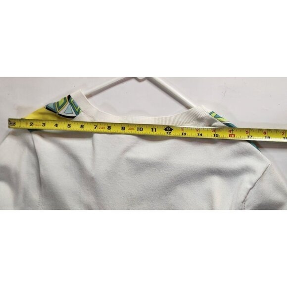 Cardigan Womens XL White blue green geometric Sweater artsy office long sleeve - Picture 5 of 7